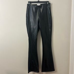 Topshop flare crocodile print leather pants